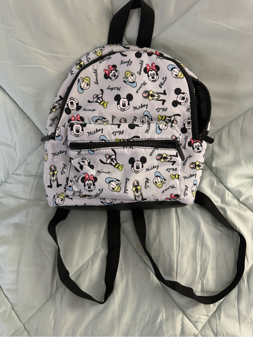 Disney Bioworld Mini Backpack in White with Black Straps and Colorful Character